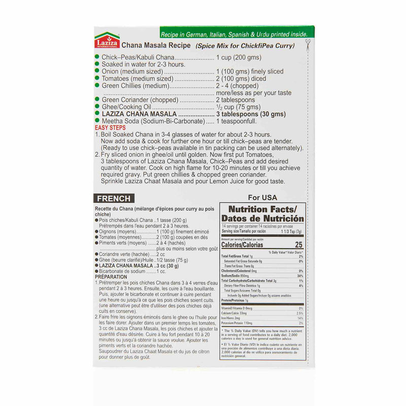 Laziza Chana Masala Recipe Mix - Directions