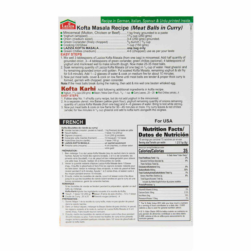 Laziza Kofta Recipe Mix - Directions