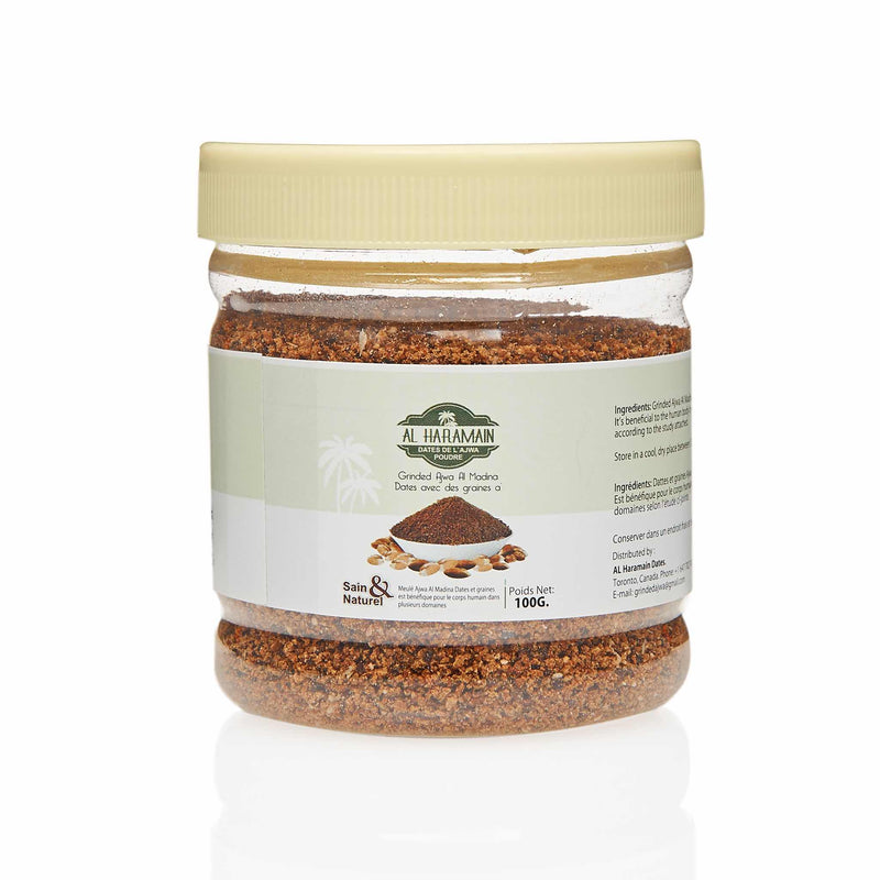Ajwa Al Madina Dates and Seeds Powder - Open Bottle