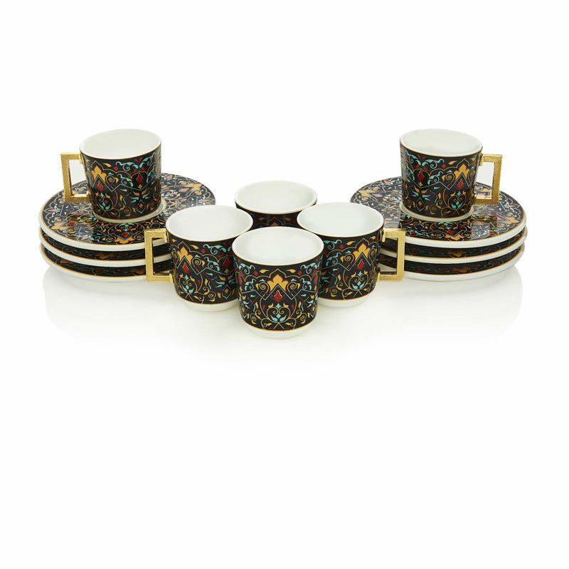 Black Floral Patterned Turkish Coffee Set