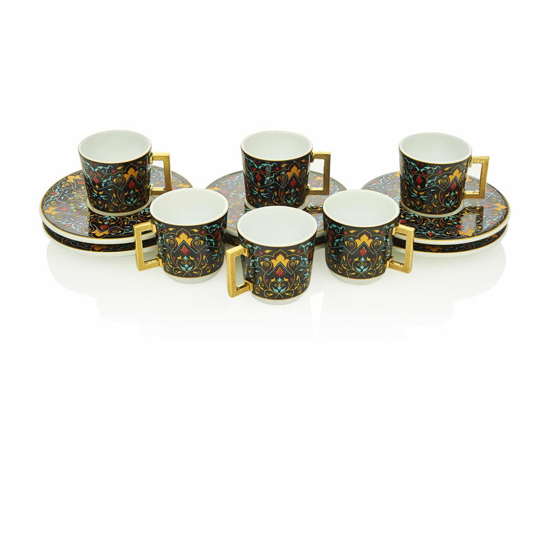Black Floral Patterned Turkish Coffee Set