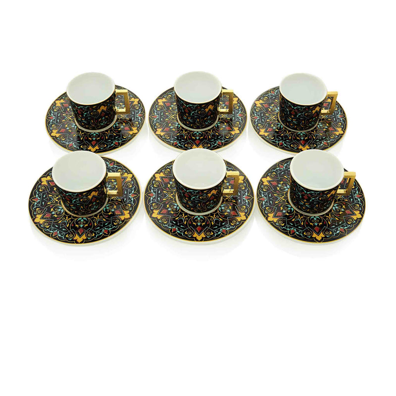 Black Floral Patterned Turkish Coffee Set