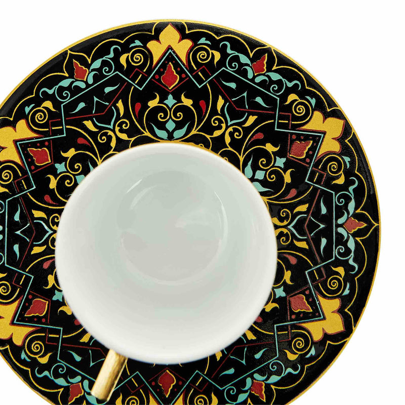Black Floral Patterned Turkish Coffee Set