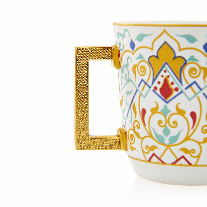 Yellow Floral Patterned Turkish Coffee Set