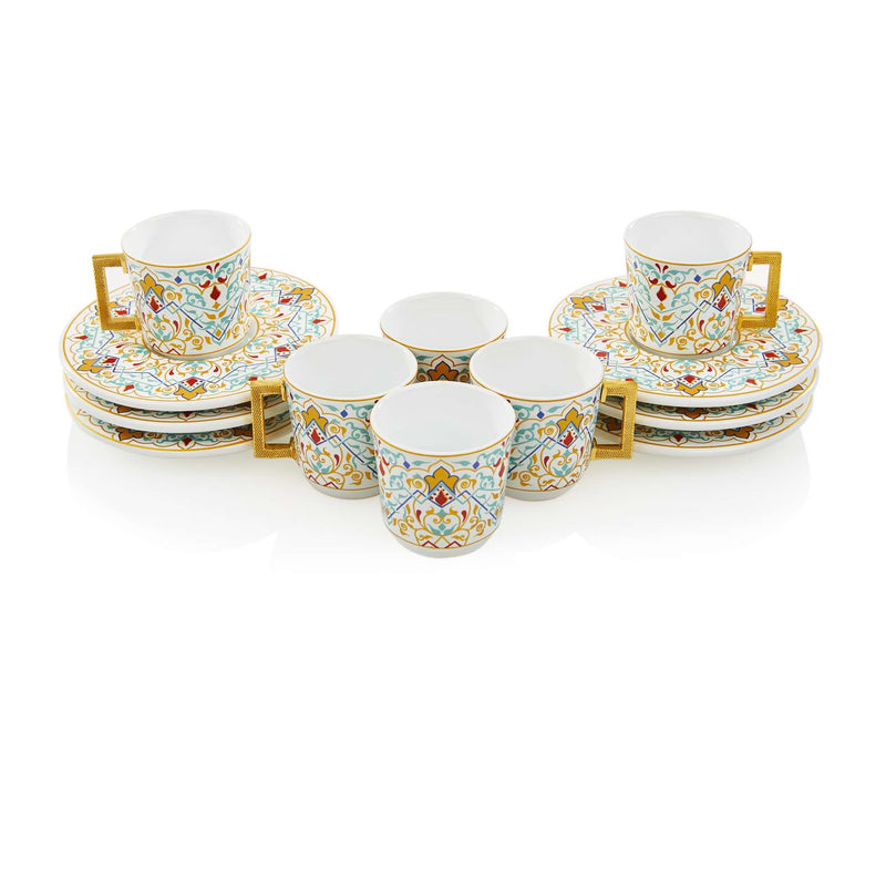 Yellow Floral Patterned Turkish Coffee Set
