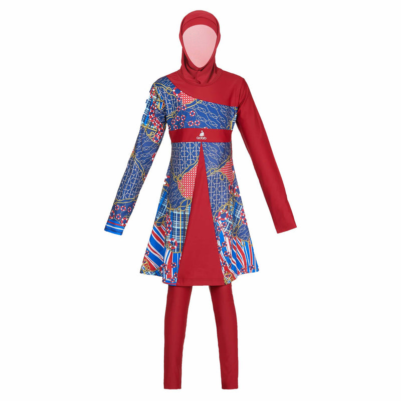 Red Pattered Girls Burkini Swimwear