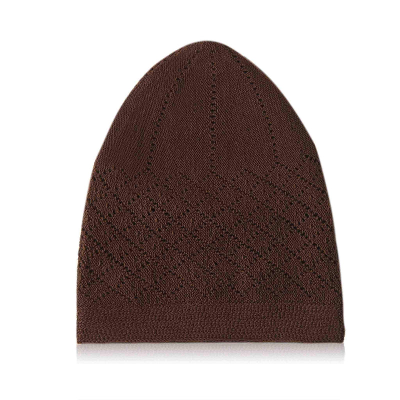 Classic Brown Knitted Kufi Cap Full Size - Folded