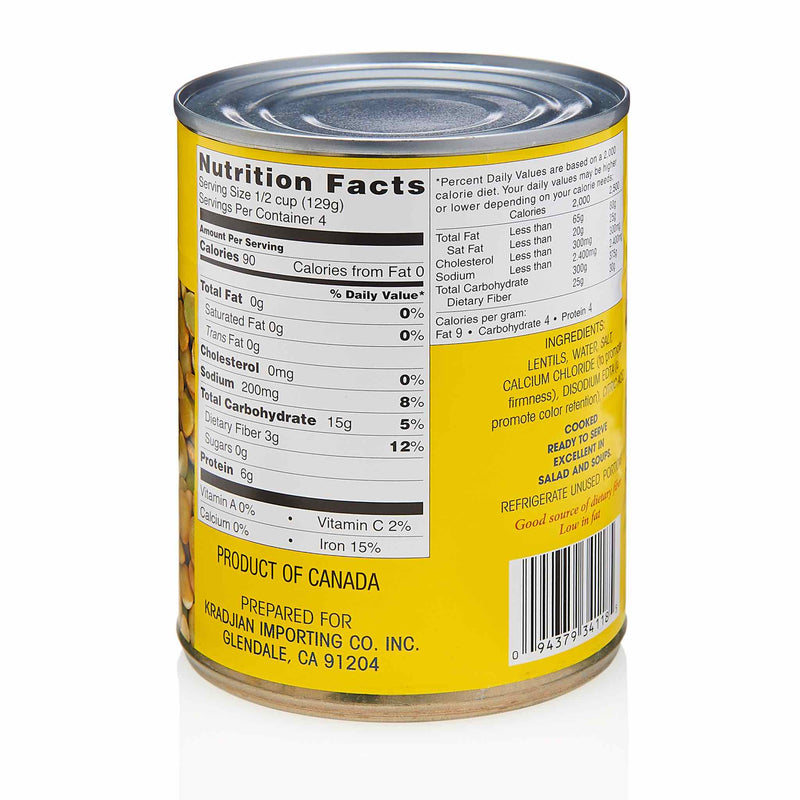 MidEast Canned Green Lentils - Ingredients