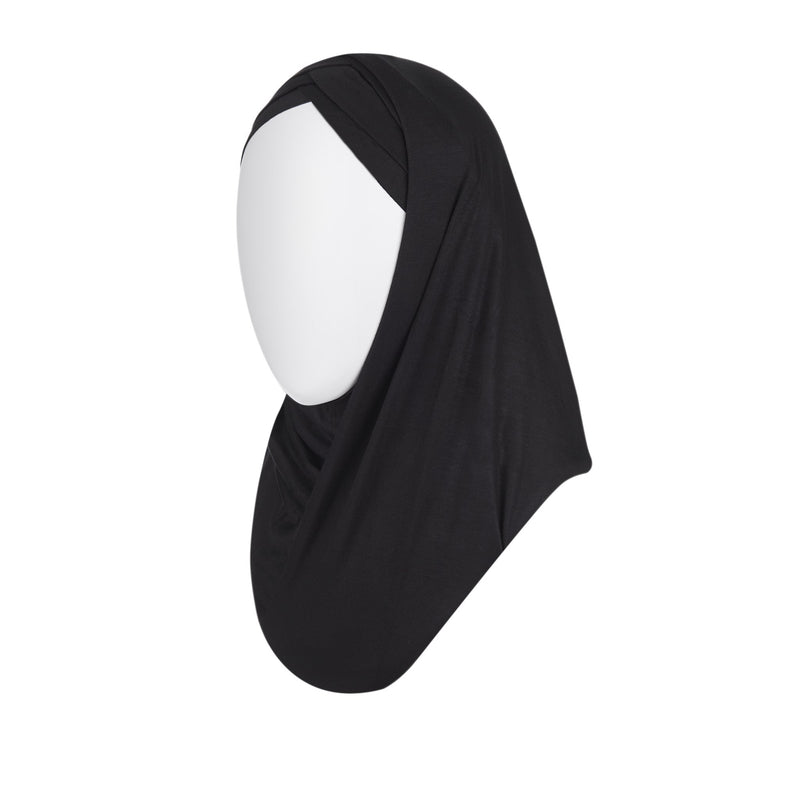 3 striped ready to wear hijab in black - front