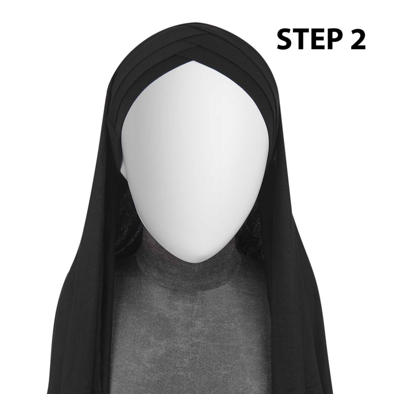 Black Ready to Wear Hijab - 3 Stripped