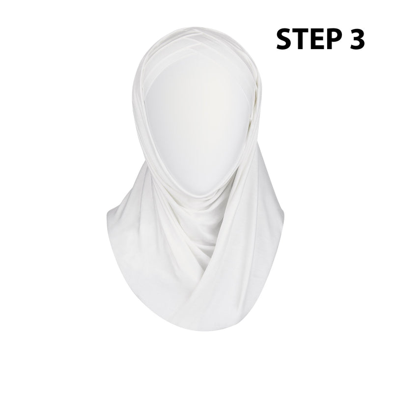 White Ready to Wear Hijab - 3 stripped