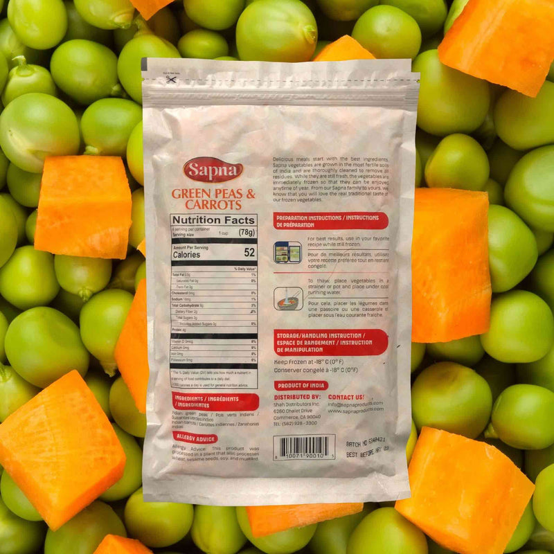Sapna Frozen Vegetable Green Peas & Carrots - Nutrition Facts
