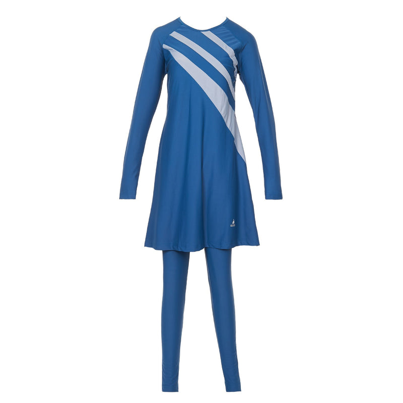 Blue and Grey Striped Burkini Swimwear - Ghost