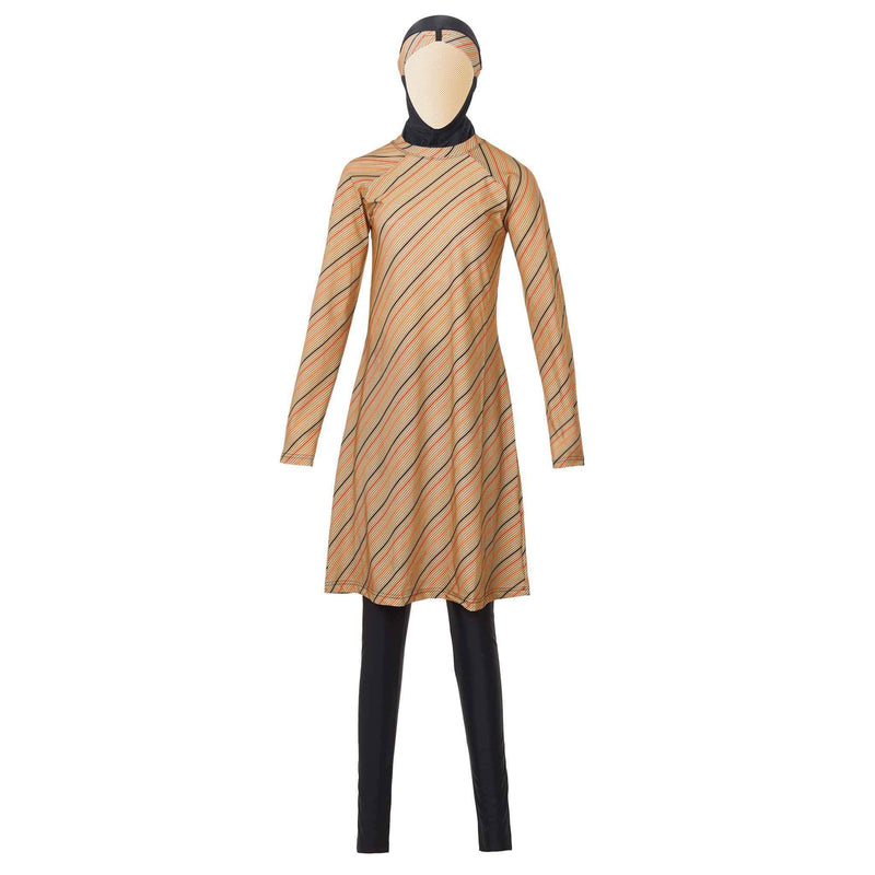 Brown Patterend Burkini Swimwear - Front