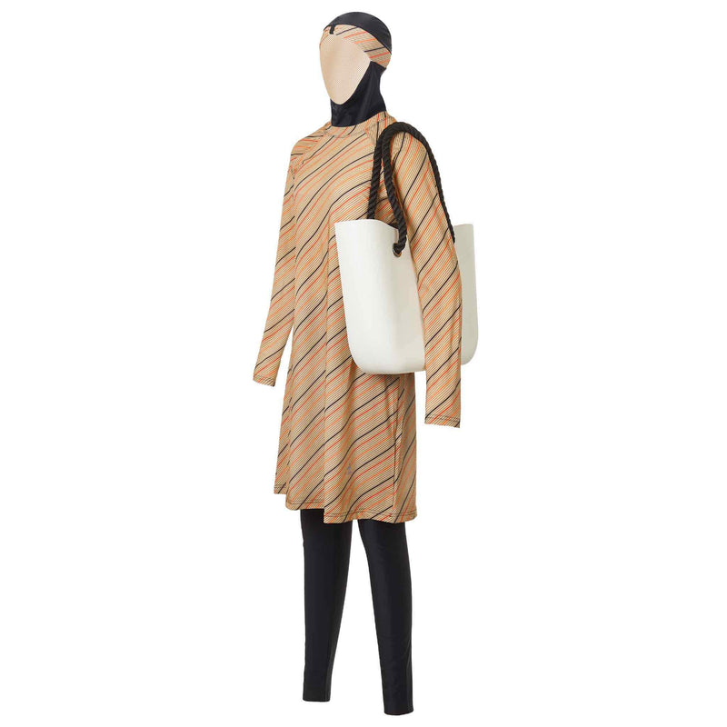 Brown Patterend Burkini Swimwear - Side