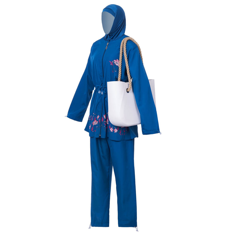 Blue Floral Burkini Swimwear - Side