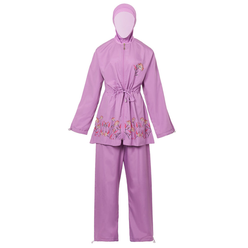 Purple Floral Burkini Swimwear - Front