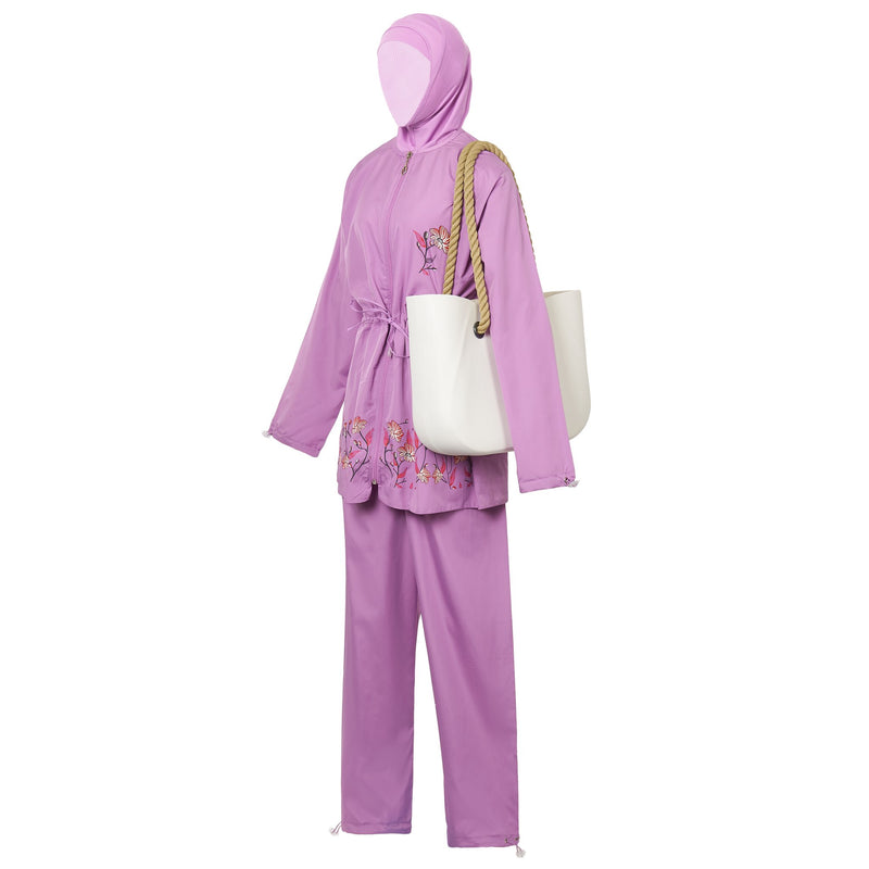 Purple Floral Burkini Swimwear - Side