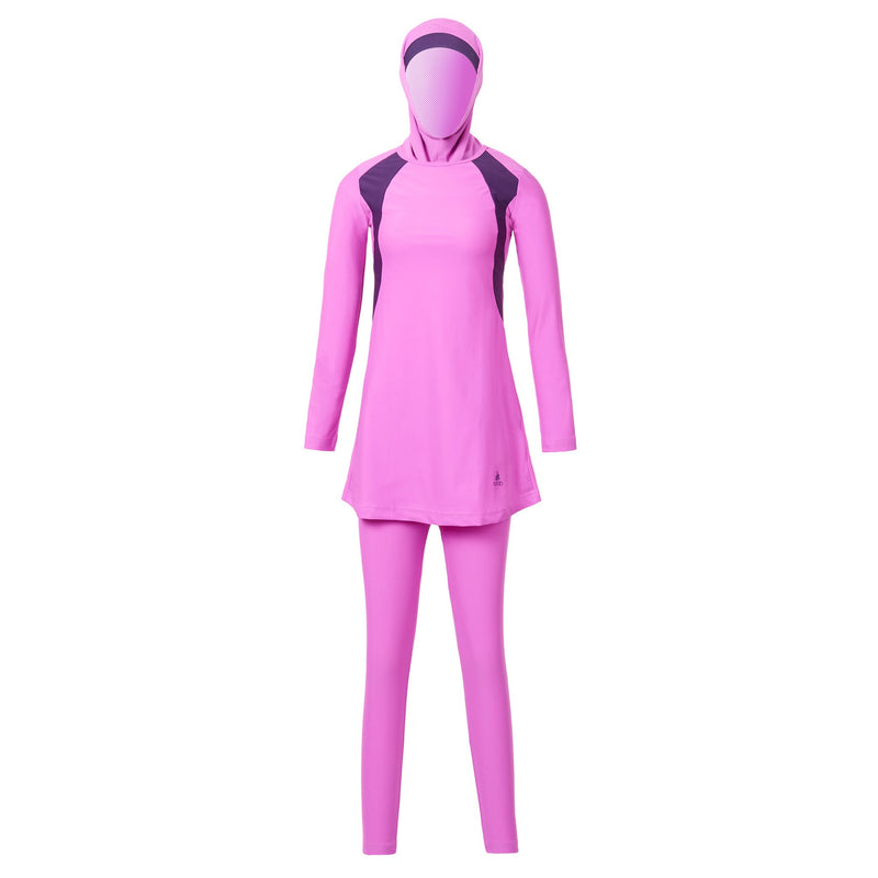 Pink and Purple Striped Burkini Swimwear - Front
