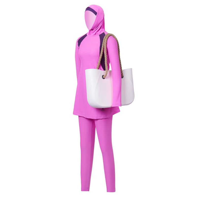 Pink and Purple Striped Burkini Swimwear - Side