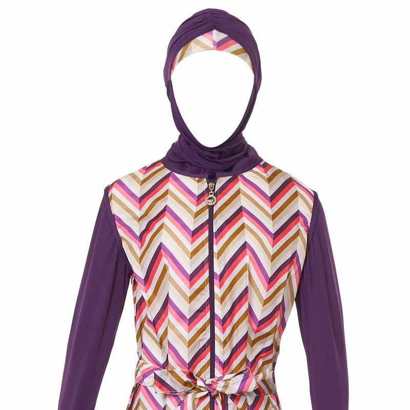 Purple Striped Burkini Swimwear