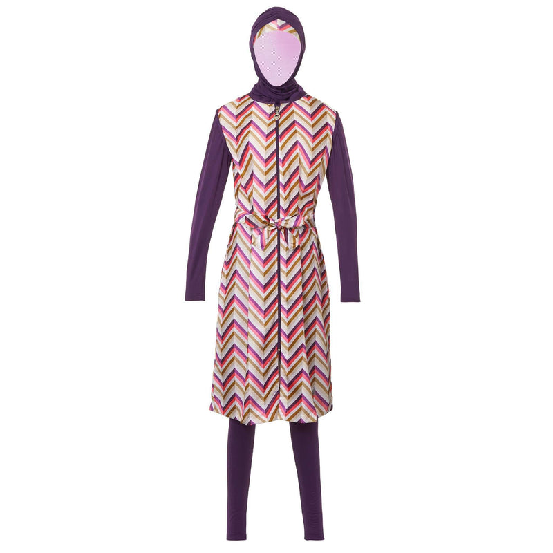 Purple Striped Burkini Swimwear - Front
