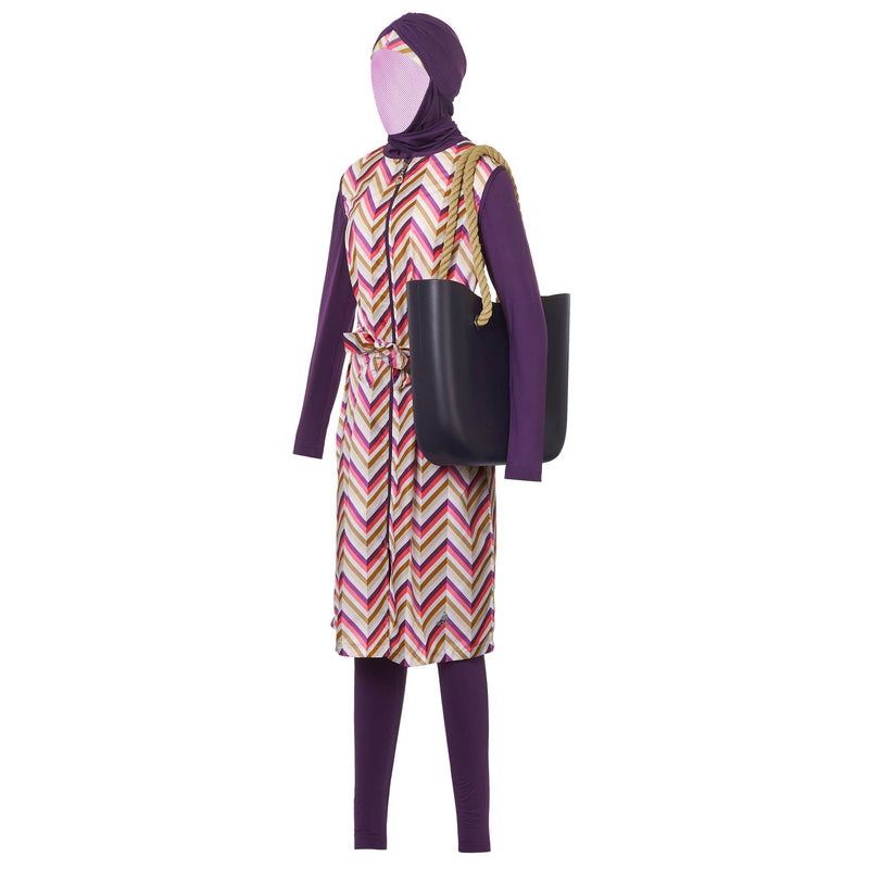 Purple Striped Burkini Swimwear - Side