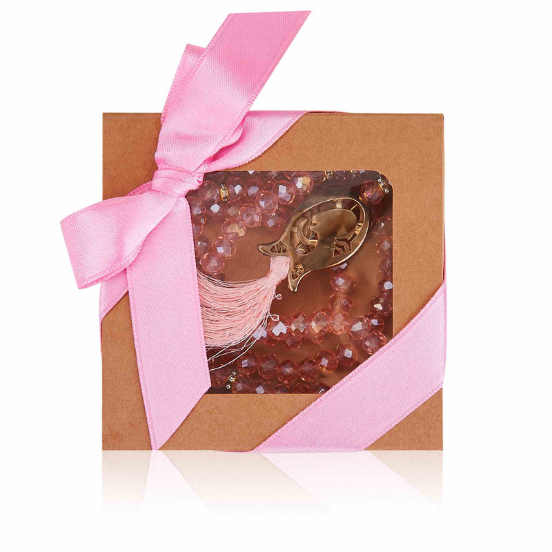 Pink Crystal Tulip-Embossed Tesbih
