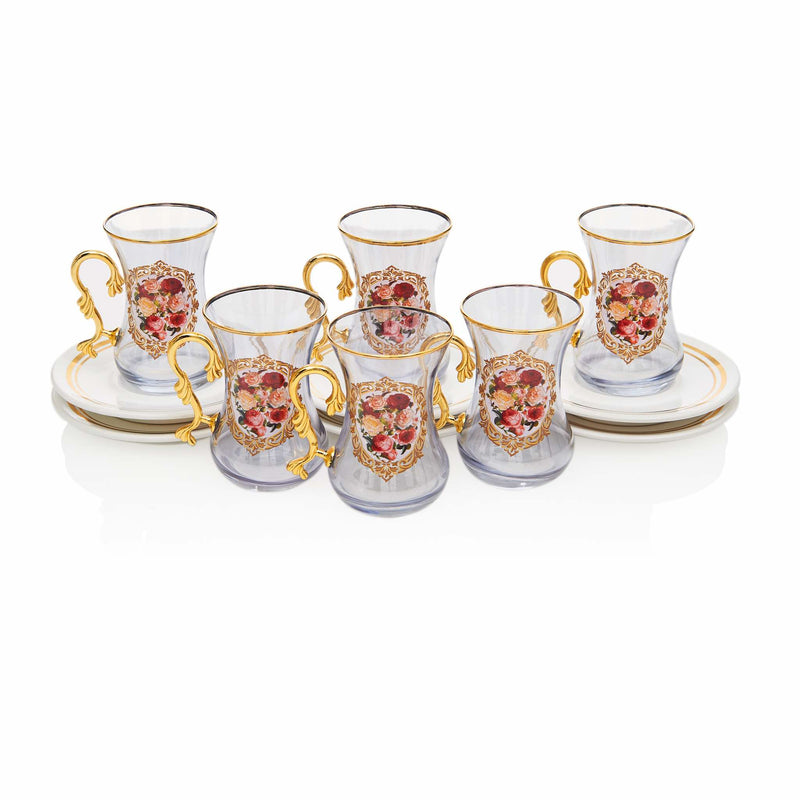 Rose Patterned Turkish Tea Set