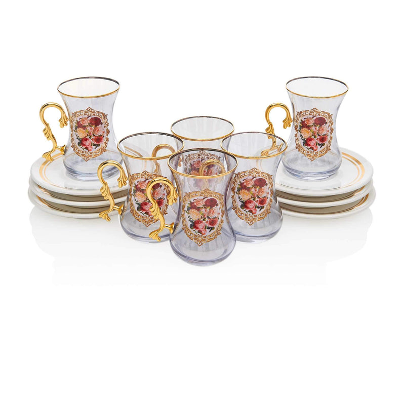 Rose Patterned Turkish Tea Set - Front
