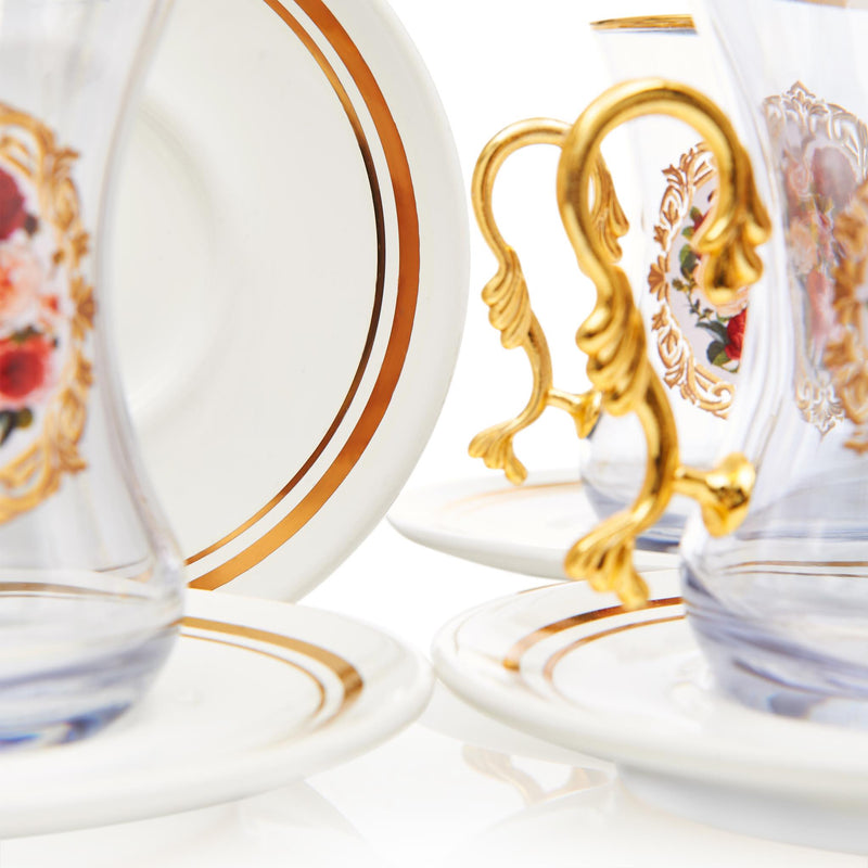 Rose Patterned Turkish Tea Set