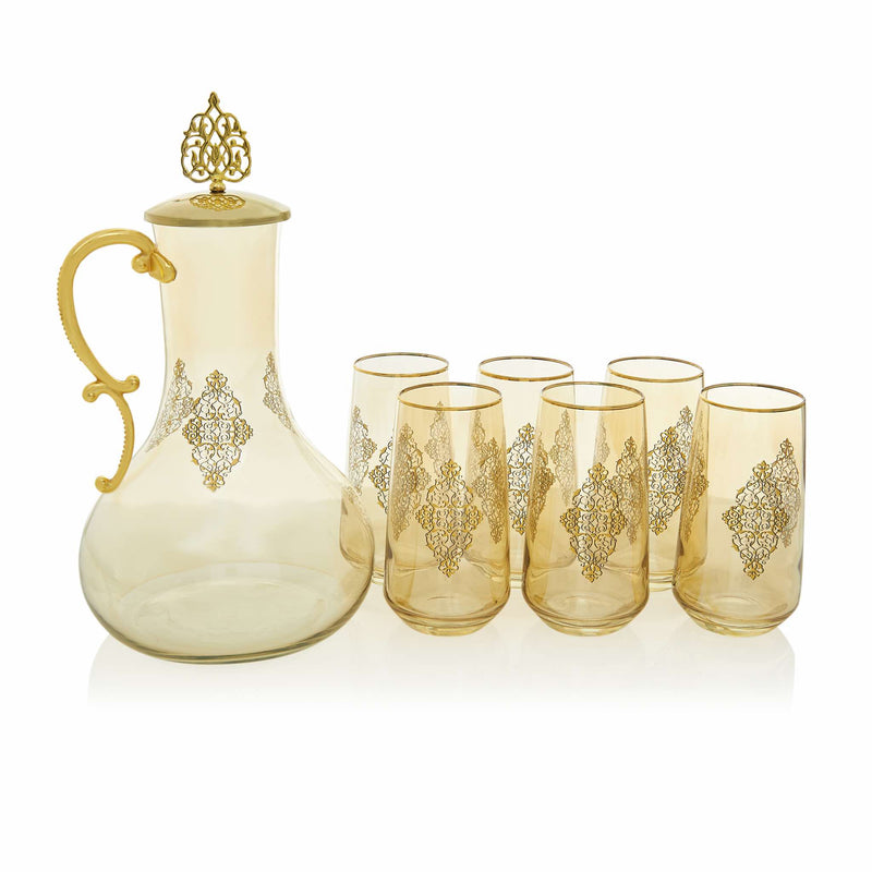 Gilded Golden Filigree Turkish Drink Serving Set with Lid