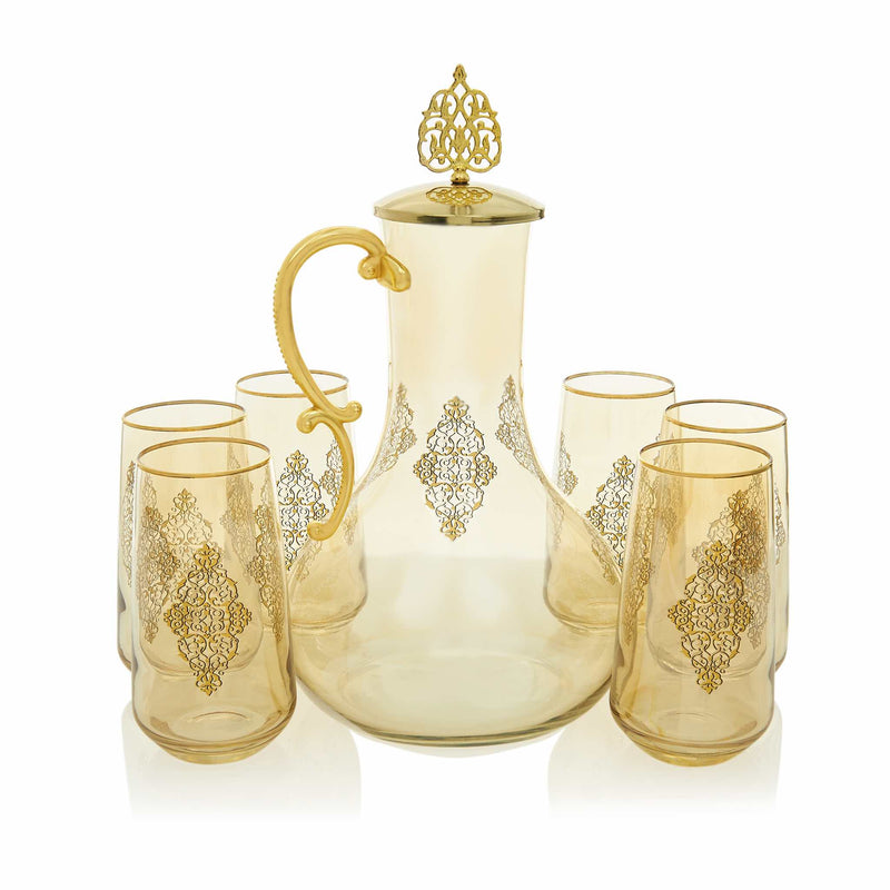 Gilded Golden Filigree Turkish Drink Serving Set with Lid