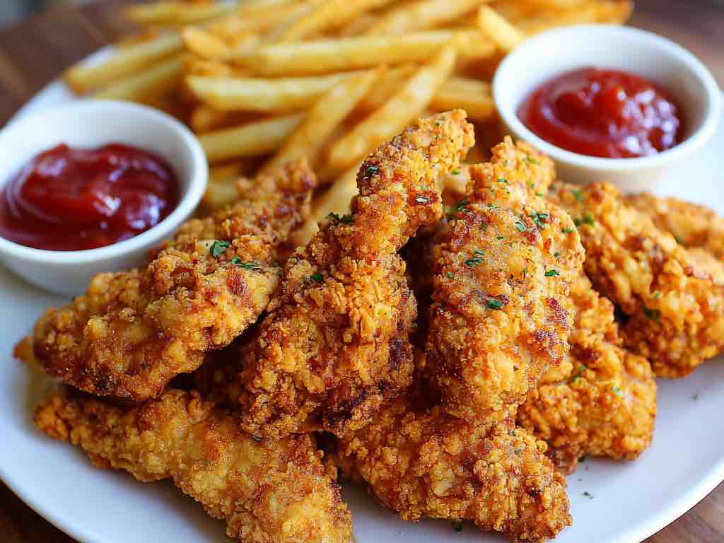 Crispy Fried Chicken Fries with Honey Garlic Dipping Sauce