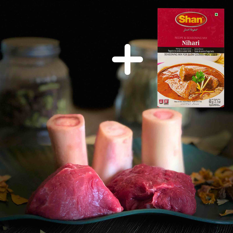 Halal Nalli Nihari Meat Marrow Bones and Boneless Shank with Shan Recipe