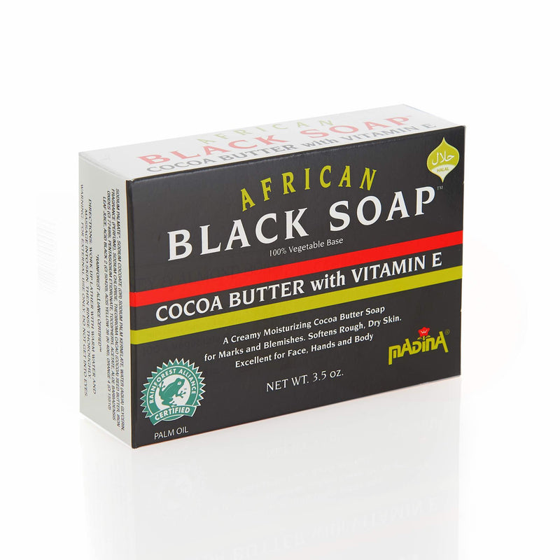Madina Halal African Black Soap with Cocoa Butter - Front