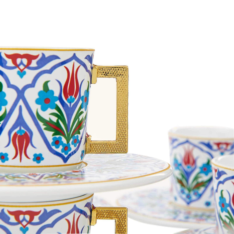 Blue Floral Patterned Turkish Coffee Set - Cup Detail