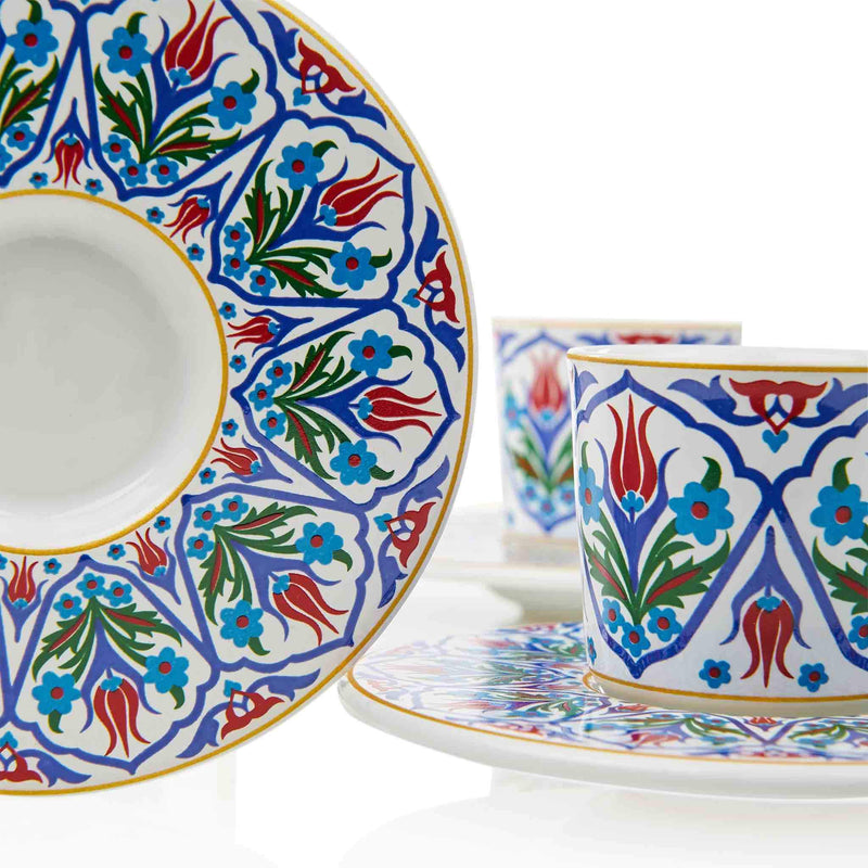 Blue Floral Patterned Turkish Coffee Set - Saucer Detail