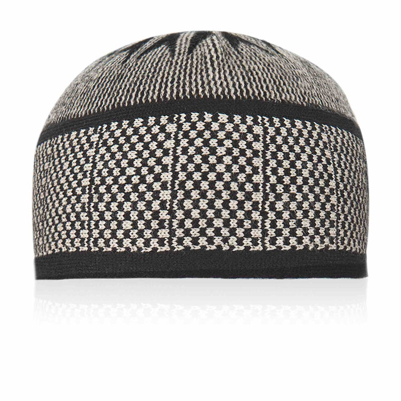 Black White Knitted Kufi Cap - Front