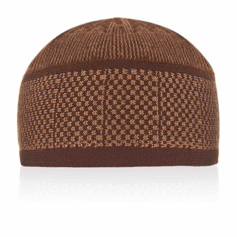 Brown Golden Knitted Kufi Cap - Front