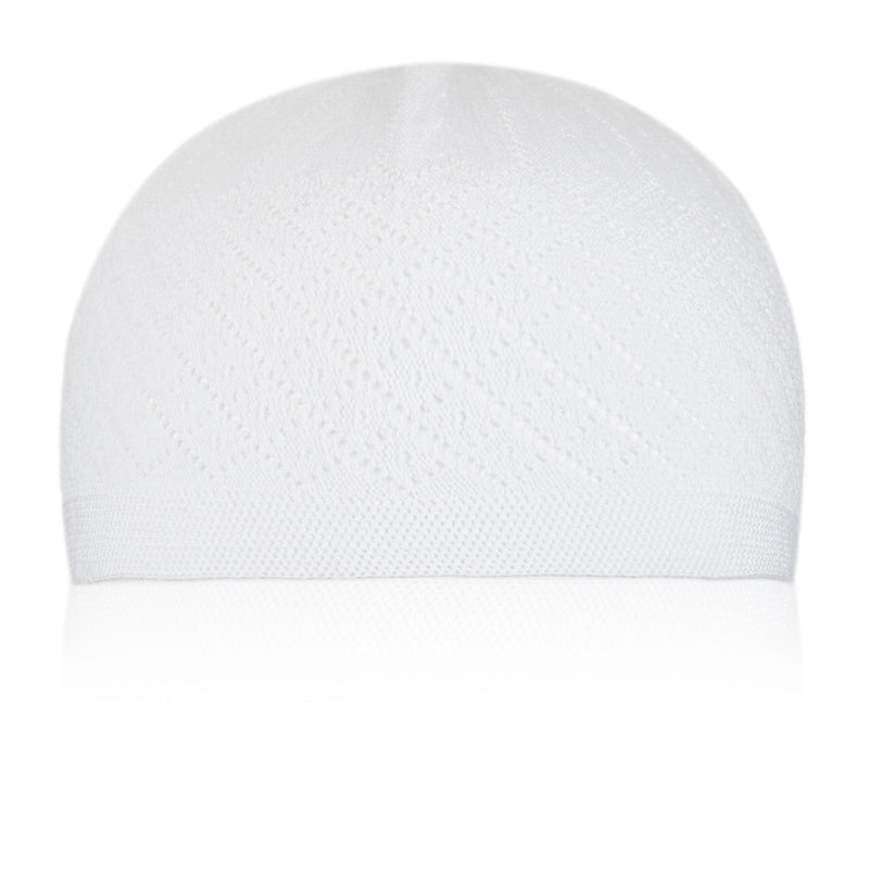 Classic White Knitted Kufi Cap Full Size - Front
