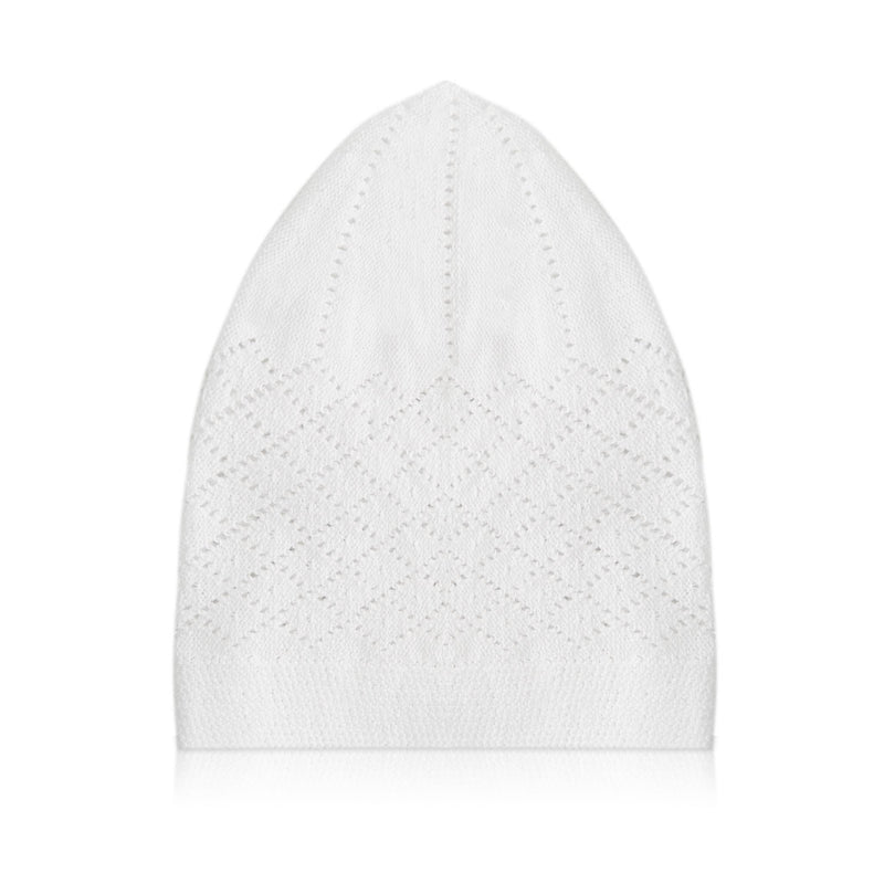 Classic White Knitted Kufi Cap Full Size - Folded