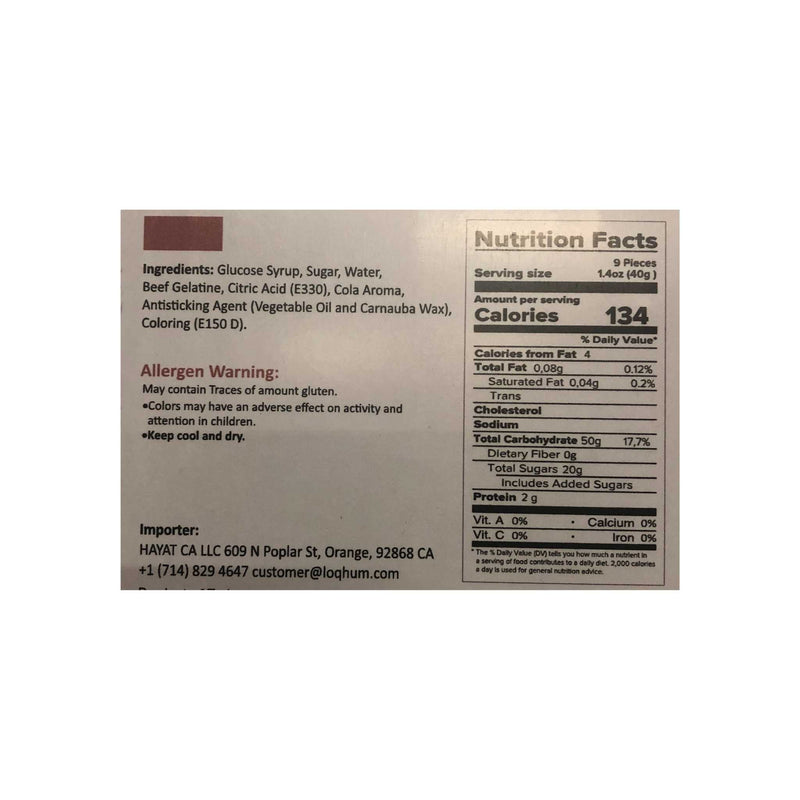 Loqhum Cola Gummies Nutrition Facts & Ingredients