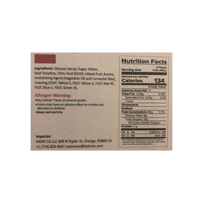 Loqhum Mix Fruit Gummies Nutrition Facts & Ingredients