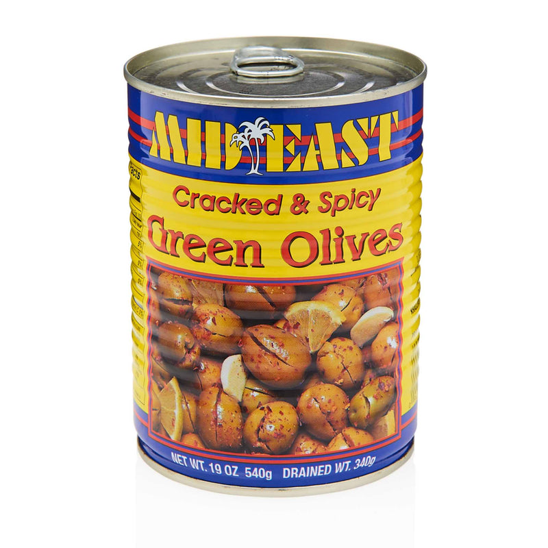 MidEast Cracked & Spicy Green Olives - Front
