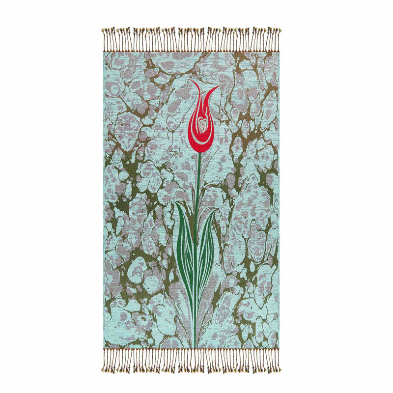 Floral Payer Rug in Teal Color - Front