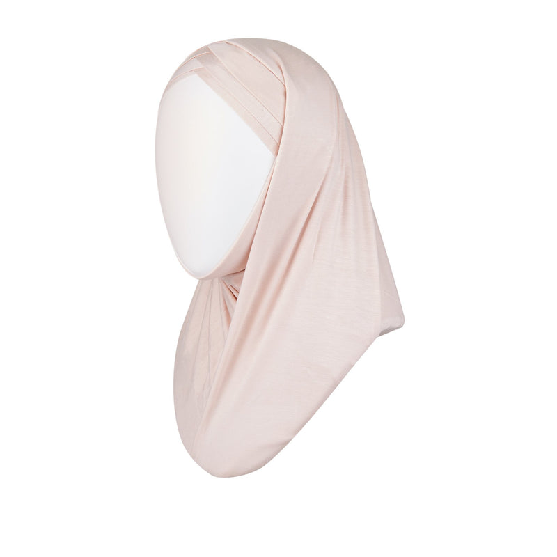 3 striped ready to wear hijab in pale pink - front