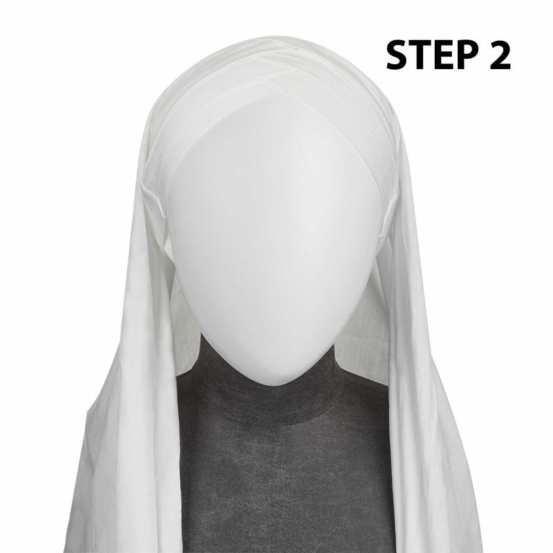 White Ready to Wear Hijab - 3 stripped