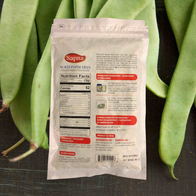 Sapna Flat Green Beans Surti Papdi Lilva - Nutrition Facts
