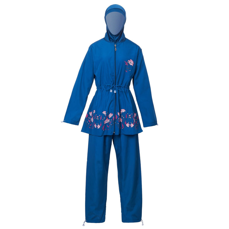 Blue Floral Burkini Swimwear - Front
